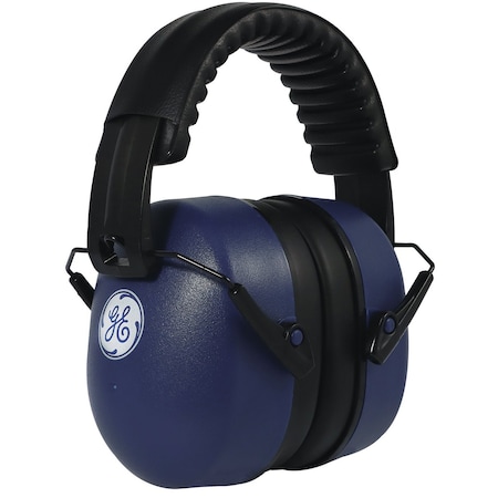 Ge Over-the Head Folding Earmuffs, 26dB, Cushioned Headband, Blue GM451